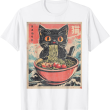 Ramen Cat T-Shirt, Vintage Japanese Noodle Lover Funny Cat Tee