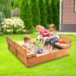 Badger Basket 46.5'' x 9.5'' Solid Wood Square Sandbox with Cover, Natural