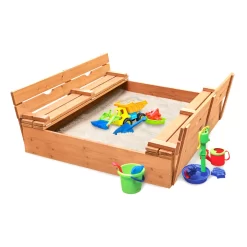 Badger Basket 46.5'' x 9.5'' Solid Wood Square Sandbox with Cover, Natural