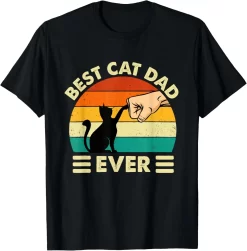 Best Cat Dad Ever T-Shirt, Funny Cat Lover Gift for Him, Retro Kitty Fist Bump Tee, Cat Owner Shirt for Men