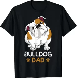 Bulldog Dad Shirt, Cute Cartoon English Bulldog Gift for Dog Dads, Funny Dog Lover Tee
