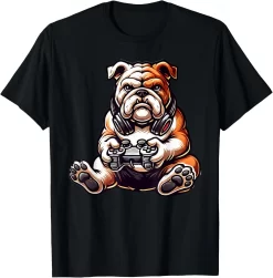Bulldog Gamer Shirt, Funny Gaming Dog Tee, Gift for Gamers & Pet Lovers