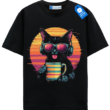 Cool Cat Coffee Shirt, Retro Neon Headphones Cat T Shirt