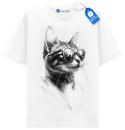 Cool Cat Sketch Shirt, Sunglasses Kitty Tee For Cat Lovers