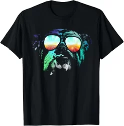 Cool Bulldog Sunglasses T-Shirt, Retro Tie Dye Dog Lover Tee, Funny Summer Pet Shirt