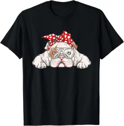 Cute Bulldog Girl Shirt, Dog With Glasses T-shirt