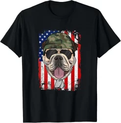 Patriotic Bulldog Military Shirt, USA Flag Dog Lover Tee, Army Camo Bulldog T-Shirt