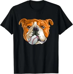 Bulldog Baseball Shirt, Funny Dog with Baseball Gift Tee, Bulldog Sports Lover T-Shirt