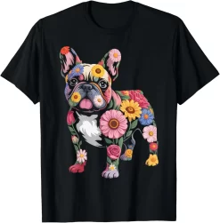 Floral French Bulldog Shirt, Colorful Dog Lover Tee