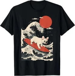 Surfing Frenchie Shirt, Cool French Bulldog Dog Lover Tee