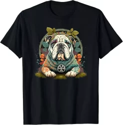 Hippie Bulldog Shirt, Funny Floral Dog Lover Gift Tee, Peace & Love Bulldog T-Shirt, Boho Style