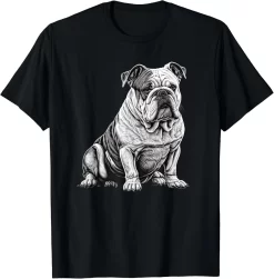 English Bulldog Dog Lover Tee, Vintage Monochrome Bulldog Shirt