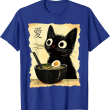 Cute Black Cat Ramen T-Shirt, Kawaii Cat Shirt, Black Cat Lover Tee