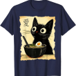 Cute Black Cat Ramen T-Shirt, Kawaii Cat Shirt, Black Cat Lover Tee
