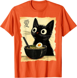 Cute Black Cat Ramen T-Shirt, Kawaii Cat Shirt, Black Cat Lover Tee