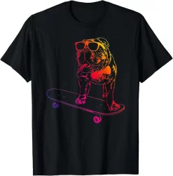 Skateboarding Bulldog Shirt, Funny Cool Dog T-Shirt for Pet Lovers