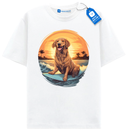 Golden Retriever Surf Shirt, Sunset Beach Dog Tee, Surfing Dog Shirt