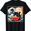 Ramen Cat Tee, Funny Japanese Noodle Cat Wave Art T Shirt Ramen Cat Tee, Funny Japanese Noodle Cat Wave Art T Shirt