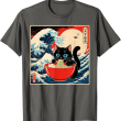 Ramen Cat Tee, Funny Japanese Noodle Cat Wave Art T Shirt Ramen Cat Tee, Funny Japanese Noodle Cat Wave Art T Shirt