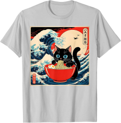 Ramen Cat Tee, Funny Japanese Noodle Cat Wave Art T Shirt