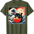 Ramen Cat Tee, Funny Japanese Noodle Cat Wave Art T Shirt Ramen Cat Tee, Funny Japanese Noodle Cat Wave Art T Shirt