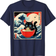 Ramen Cat Tee, Funny Japanese Noodle Cat Wave Art T Shirt Ramen Cat Tee, Funny Japanese Noodle Cat Wave Art T Shirt