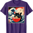 Ramen Cat Tee, Funny Japanese Noodle Cat Wave Art T Shirt Ramen Cat Tee, Funny Japanese Noodle Cat Wave Art T Shirt