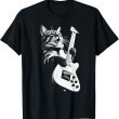 Rock Cat Playing Guitar Tee, Funny Guitar Cat T Shirt