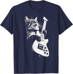 Rock Cat Playing Guitar Tee, Funny Guitar Cat T Shirt
