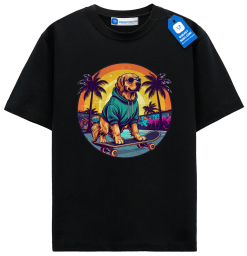 Skater Golden Retriever T Shirt, Cool Dog Retro Sunset Tee, Skater Dog Tee