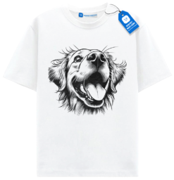 Smiling Golden Dog T Shirt, Happy Big Nose Dog Sketch Tee