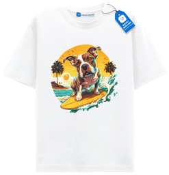Surfing Dog T Shirt, Summer Beach Tee, Pitbull Lover Gift