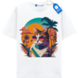 Tropical Sunset Cat Shirt, Cool Beach Cat T Shirt, Retro Cool Cat Shirt