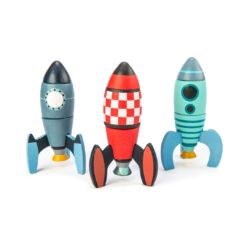 Tender Leaf Toys - Rocket Construction - 18 Pc Wooden Construction Toy Playset Builds 3 Space Ships - Ages 3+