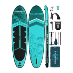 Skatinger 11'x34'' Extra Wide Inflatable Paddle Board, Up to 420lbs Stand-up Paddle Boards for Adults, Stable SUP for 2 People/Family, 3-PCS Paddle, Shoulder Strap, US Fin