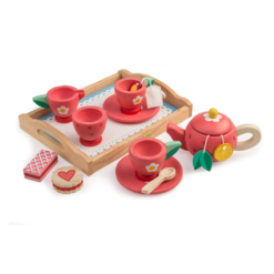 Tender Leaf Toys - Tea Tray Set - Wooden Pretend Food Play Toy with Tea Bags, Snacks, Teapot and Treats for Afternoon Tea Party - Age 3+