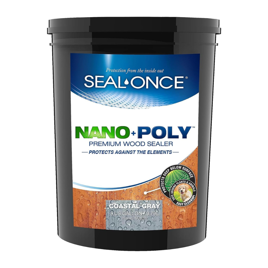 Seal-Once Nano+Poly Penetrating Wood Sealer with Polyurethane - Premium Waterproof Sealant - 5 Gallon & Coastal Gray Seal-Once Nano+Poly Penetrating Wood Sealer with Polyurethane - Premium Waterproof Sealant - 5 Gallon & Coastal Gray