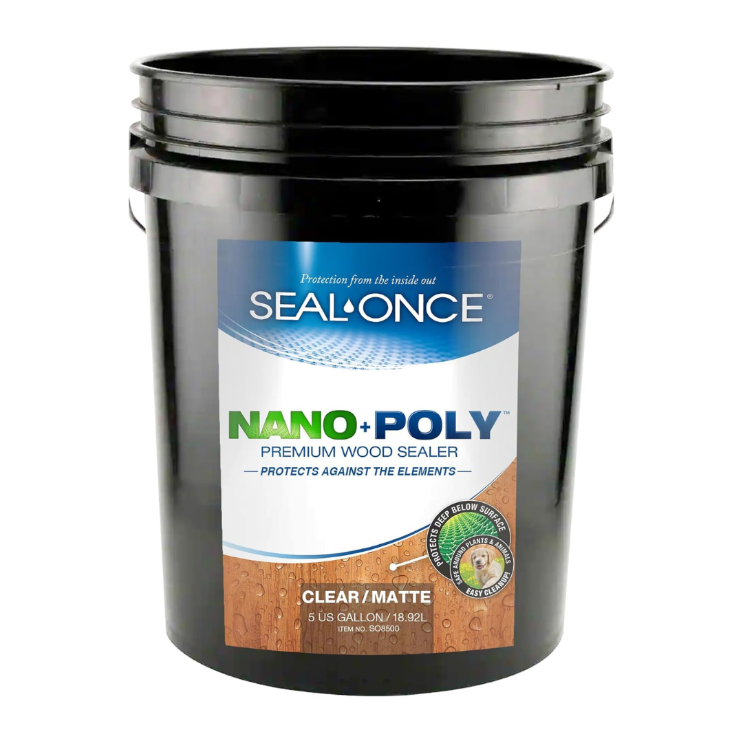 Seal-Once Nano+Poly Penetrating Wood Sealer with Polyurethane - Premium Waterproof Sealant -5 Gallon & Clear Seal-Once Nano+Poly Penetrating Wood Sealer with Polyurethane - Premium Waterproof Sealant -5 Gallon & Clear