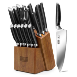 HOSHANHO 16-Piece Kitchen Knife Set with Block, Powder Steel High Carbon Steel Knife Block Set, Ultra Sharp Professional Chef Knife Set with Sharpener