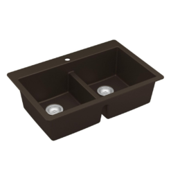 Karran QT-810 33" Top Mount Double Equal Bowl Quartz Kitchen Sink in Brown