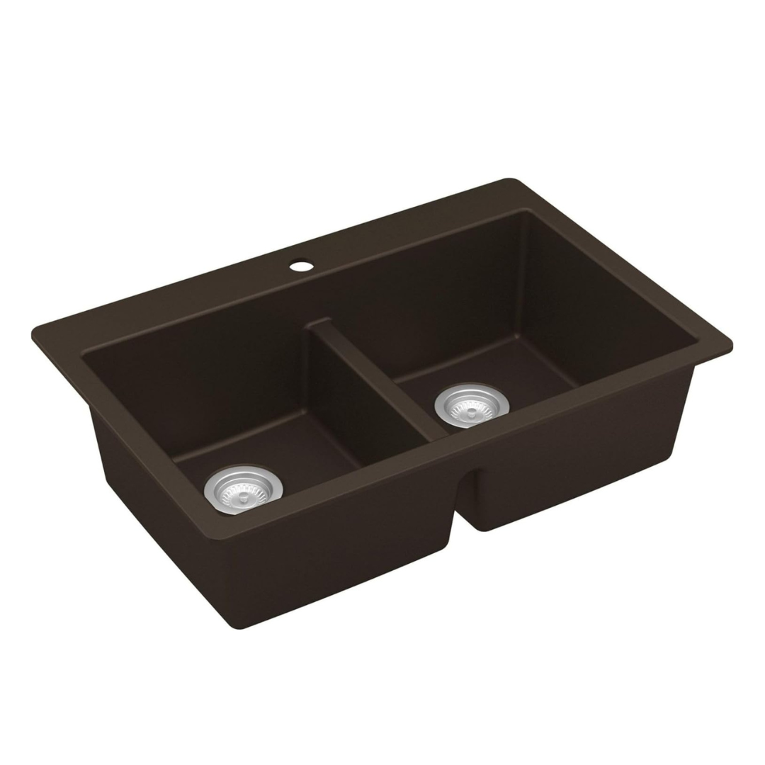 Karran QT-810 33" Top Mount Double Equal Bowl Quartz Kitchen Sink in Brown Karran QT-810 33" Top Mount Double Equal Bowl Quartz Kitchen Sink in Brown