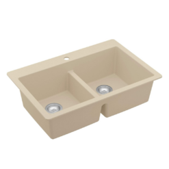 Karran QT-810 33" Top Mount Double Equal Bowl Quartz Kitchen Sink in Bisque