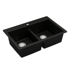 Karran QT-810 33" Top Mount Double Equal Bowl Quartz Kitchen Sink in Black