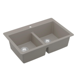 Karran QT-810 33" Top Mount Double Equal Bowl Quartz Kitchen Sink in Concrete