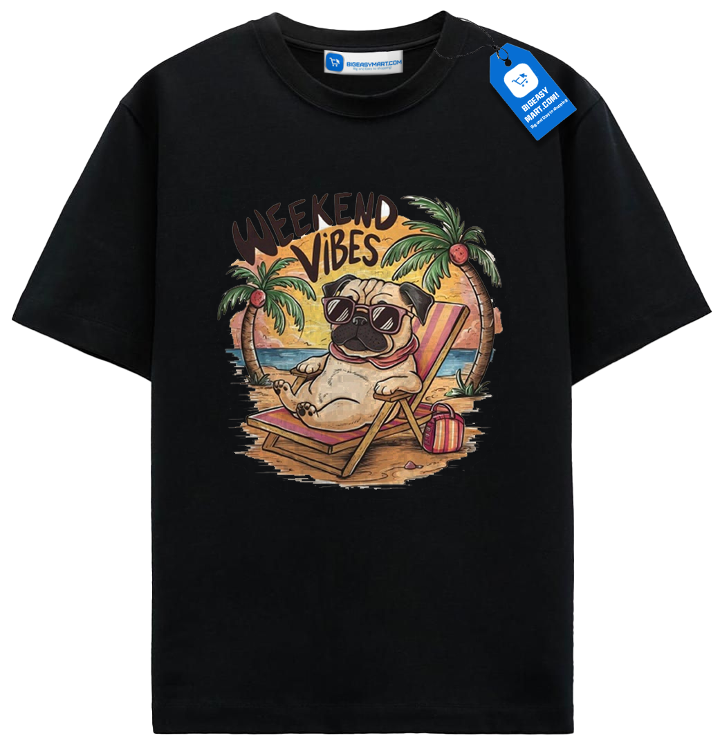 Weekend Vibes Pug T Shirt, Beach Dog Shirt, Funny Beach Dog Lover Tee Weekend Vibes Pug T Shirt, Beach Dog Shirt, Funny Beach Dog Lover Tee - Image 2