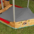 Wooden Pirate Sandbox with Canopy, Covered Kid's Sandbox, Blue & Red