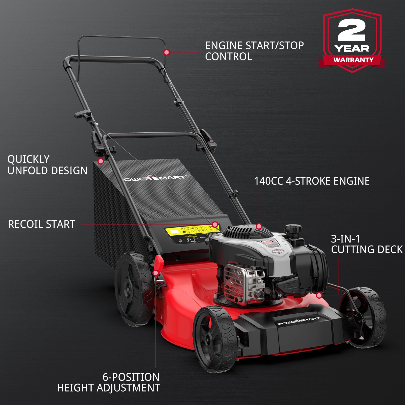 Powersmart 21" 140cc Gas Push Lawn Mower w/ Briggs & Stratton 550EX Engine B8721P Powersmart 21" 140cc Gas Push Lawn Mower w/ Briggs & Stratton 550EX Engine B8721P - Image 2