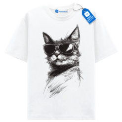 Cool Cat With Shades Shirt, Hand Drawn Kitty Tee For Cat Lovers