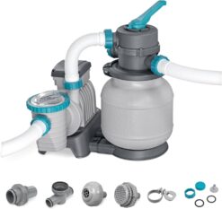 Bestway 1,500 Gallon Sand Filter Pump for 300 to 11,200 Gallon Above Ground Outdoor Swimming Pools with ChemConnect Clean Water Dispenser