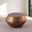 Modern Cylindrical Aluminum Hammered Embossed Texturing, Metal Drum Coffee Table with Removable Lid for Storage,Fully Assembled, for The Living Room and Bedroom, Copper